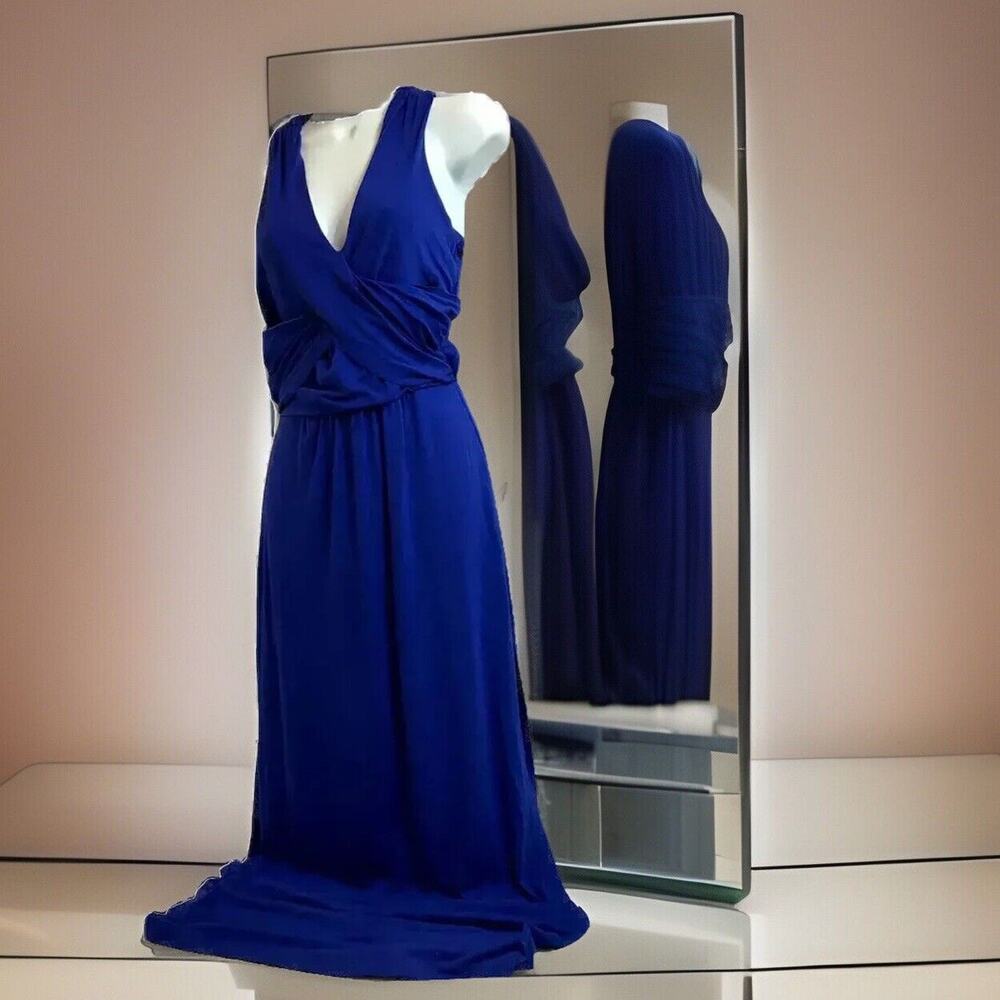 Poof Couture Dress Womens M Crisscross Maxi Electric Blue Long Slit Glamcore